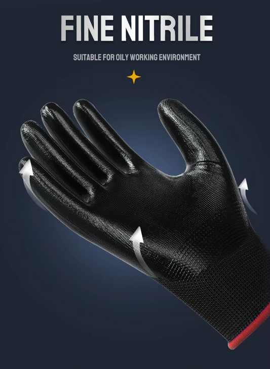 Polyester Nitrile Black Gloves